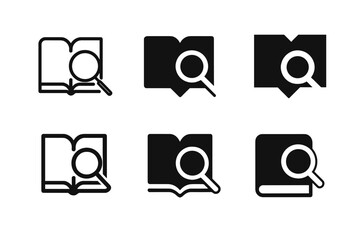Wall Mural - Library Study Logos. Studying in Libraries. Set Logo of Studying in Libraries: magnifying glass over book. harmonious logo variations of the same emblematic