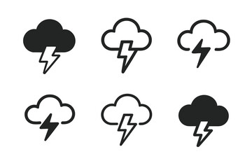 Wall Mural - Harmonious Cloud Logos. Clouds. Set Logo of Clouds: cloud with lightning bolt. harmonious logo variations of the same emblematic concept, each with different