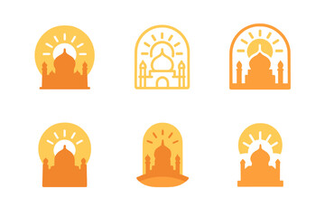 Wall Mural - Travel Photo Logos. Taking travel photos. Set Logo of Taking travel photos: sunrise over famous landmark. harmonious logo variations of the same emblematic