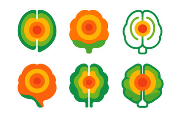 Wall Mural - Diverse Brain Logos. Heatmapping. Set Logo of Heatmapping: brain with heat zones. harmonious logo variations of the same emblematic concept, each