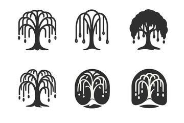 Wall Mural - Magical Forest Logos. Magical forests. Set Logo of Magical forests: willow tree with hanging light ribbons. harmonious logo variations of the same emblematic