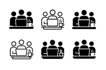 Wall Mural - Startup Logo Variations. Tech startup office space. Set Logo of Startup workspace: coffee corner with team. harmonious logo variations of the same emblematic