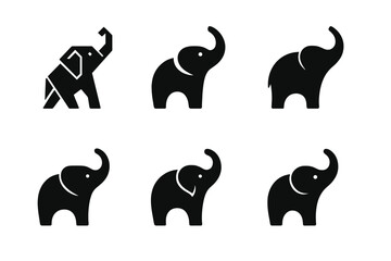 Wall Mural - Elephant Logo Variations. Elephant Performance. Set Logo of Elephant Performance: elephant raising trunk. harmonious logo variations of the same emblematic