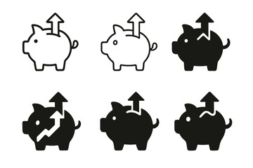 Wall Mural - Minimum Wage Symbols. Minimum wage laws. Set Logo of Minimum wage laws: Piggy bank with upward arrow. harmonious logo variations of the same emblematic