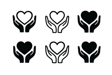 Wall Mural - Heart in Hands Logos. Charity gifts. Set Logo of Charity gifts: heart in hands. harmonious logo variations of the same emblematic concept, each with different