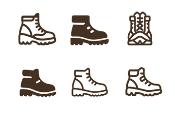 Wall Mural - Camping Boots Logos. Camping. Set Logo of Camping: hiking boots. harmonious logo variations of the same emblematic concept, each with different artistic
