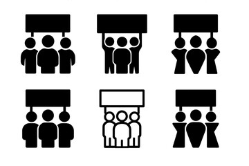 Wall Mural - Protest Emblem Variations. Strike Banner. Set Logo of Strike Banner: protest sign with group icon. harmonious logo variations of the same emblematic concept,