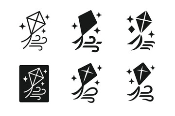 Wall Mural - Kite Logo Variations. Kite Flying. Set Logo of Kite Flying: kite with stars and wind lines. harmonious logo variations of the same emblematic concept, each