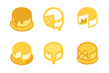 Wall Mural - Baked Brie Logos. Baked Brie. Set Logo of Baked Brie: melted brie with crust icon. harmonious logo variations of the same emblematic concept, each with