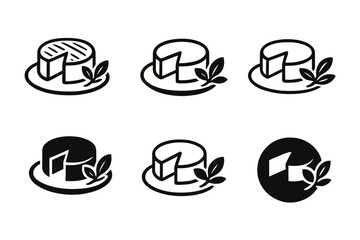 Wall Mural - Baked Brie Logos. Baked Brie. Set Logo of Baked Brie: brie on serving plate with garnish. harmonious logo variations of the same emblematic concept, each with