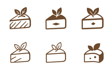 Wall Mural - Baked Brie Logos. Baked Brie. Set Logo of Baked Brie: stylized brie wedge with garnish. harmonious logo variations of the same emblematic concept, each with
