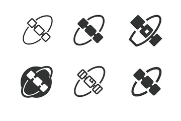 Wall Mural - Space Station Logos. Space Station. Set Logo of Space Station: stylized orbiting modules icon. harmonious logo variations of the same emblematic concept, each