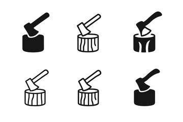 Wall Mural - Firewood Chopping Logos. Chopping Firewood. Set Logo of Chopping Firewood: axe embedded in log icon. harmonious logo variations of the same emblematic concept,