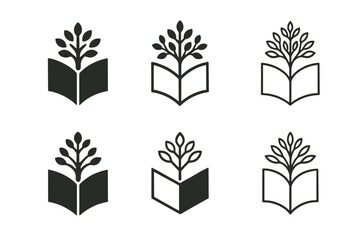 Wall Mural - Tree of Life Logos. New Chapter in Life. Set Logo of New Chapter in Life: book opening into tree. harmonious logo variations of the same emblematic concept,
