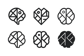 Wall Mural - Geometric Brain Logos. Reality. Set Logo of Conceptual art: brain with geometric shapes. harmonious logo variations of the same emblematic concept, each with