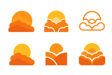 Wall Mural - Sunset Sky Logos. Sunset Sky. Set Logo of Sunset Sky: layered clouds with sun glow. harmonious logo variations of the same emblematic concept, each with