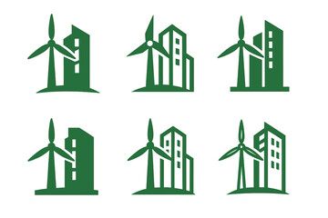 Wall Mural - Green Architecture Logo Variations. Green Architecture. Set Logo of Green Architecture: wind turbine beside building. harmonious logo variations of the same