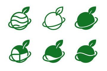 Wall Mural - Green Planet Logos. Green Planet. Set Logo of Green Planet: stylized sustainable planet icon. harmonious logo variations of the same emblematic concept, each