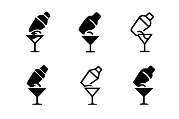 Wall Mural - Cocktail Logo Variations. Cocktail Combinations. Set Logo of Cocktail Combinations: shaker pouring into glass. harmonious logo variations of the same