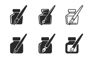 Wall Mural - Studio Logo Variations. Studio corner with art supplies. Set Logo of Art studio: ink bottle and pen. harmonious logo variations of the same emblematic concept,