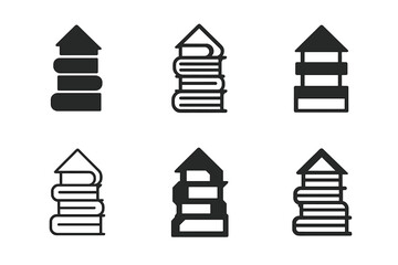 Wall Mural - Library Logo Variations. Bookshelf stack. Set Logo of Library: library tower of books. harmonious logo variations of the same emblematic concept, each with