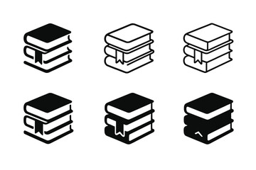 Wall Mural - Stylized Library Logos. Bookshelf stack. Set Logo of Library: book stack with bookmark. harmonious logo variations of the same emblematic concept, each with