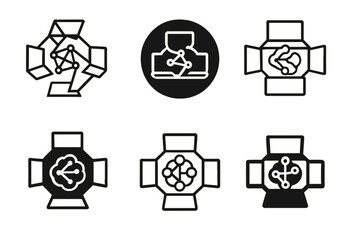 Wall Mural - AI Ethics Logos. Ethical AI coder collectives. Set Logo of AI ethics: interconnected laptops. harmonious logo variations of the same emblematic concept, each