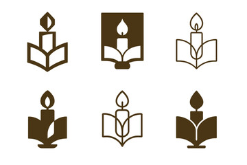 Wall Mural - Cozy Reading Logos. Reading by candlelight. Set Logo of Cozy reading: candle holder and book icon. harmonious logo variations of the same emblematic concept,