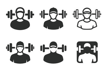 Wall Mural - Fitness Logo Variations. Personal trainer. Set Logo of Fitness: gym equipment with trainer icon. harmonious logo variations of the same emblematic concept,