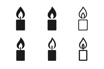 Wall Mural - Candle Logo Variations. Birthday candle wish. Set Logo of Celebration: candle flame icon. harmonious logo variations of the same emblematic concept, each with