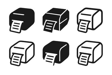 Wall Mural - Label Printer Logos. Label Printer in Use. Set Logo of Label Printer in Use: label with text emerging from printer. harmonious logo variations of the same
