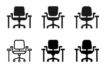 Wall Mural - Tech Workspace Logos. Tech Workspace. Set Logo of Tech Workspace: office chair with desk. harmonious logo variations of the same emblematic concept, each with