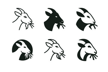 Wall Mural - Sustainable Livestock Logos. Sustainable Livestock Feeding. Set Logo of Sustainable Livestock Feeding: goat eating hay. harmonious logo variations of the same
