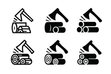 Wall Mural - Creative Woodcutting Logos. Chopping Firewood. Set Logo of Chopping Firewood: woodpile with chopping motion lines. harmonious logo variations of the same