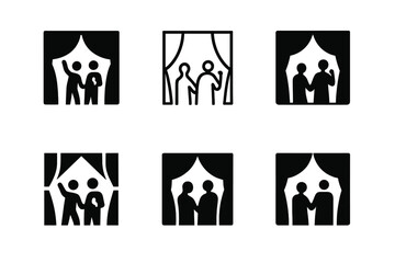 Wall Mural - Performers Backstage Logos. Performers Backstage. Set Logo of Performers Backstage: stylized curtains with silhouette of performers. harmonious logo variations