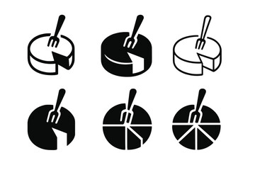 Wall Mural - Baked Brie Logo Variations. Baked Brie. Set Logo of Baked Brie: cheese wheel with serving fork icon. harmonious logo variations of the same emblematic concept,