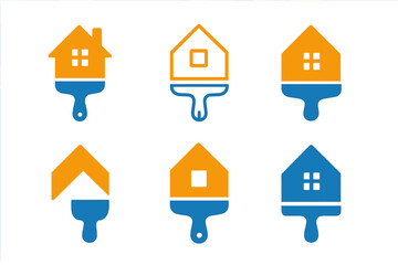 Wall Mural - Summer House Logos. Painting a Summer House. Set Logo of Painting a Summer House: stylized painted summer house icon. harmonious logo variations of the same