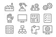 © Павел Озарчук - Industrial Automation Icons. Industrial automation. Line icon set of Industrial automation: factory building, robot arm, conveyor belt, gears, cogwheel,