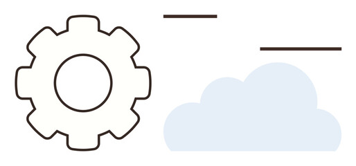 Wall Mural - Minimalist gear beside a cloud with lines suggesting connectivity. Ideal for technology, cloud services, innovation, engineering, automation, networking, and progress themes. Simple flat metaphor