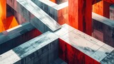 Labirynt zbudowany z grubego muru. Kształty geometryczne tworzące korytarze.