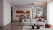 © MdSirazul - Modern Apartment Interior with Open Kitchen and Cozy Living Area Featuring Minimalist Design and Natural Light