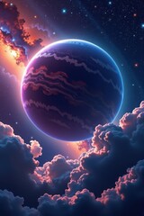 Wall Mural - Gigantic gas planet, swirling clouds and vibrant hues, dominates foreground against a breathtaking, sprawling galaxy, interstellar, outer space