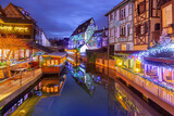 Lttle Venice, old town of Colmar, decorated and illuminated at christmas time, Alsace, France