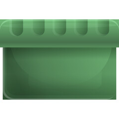 Green rectangular object with rounded edges and five vertical indentations on top against a transparent background