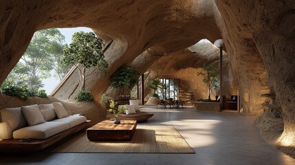 Futuristic house design integrating green materials and mycelium structures