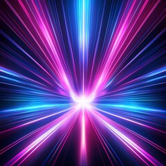 Wall Mural - Abstract visualization featuring radiant lines of light emanating outward, forming a central burst of energy with blue and pink hues. It conveys a sense of speed and motion.