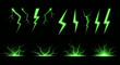 © sultan - Collection of glowing green lightning bolt illustrations on a black background