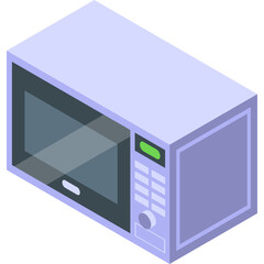 Isometric light purple microwave oven appliance with digital display and control panel on transparent background