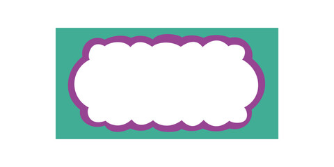 Wall Mural - Groovy scallop rectangle frame border in retro style. Wavy outline shapes a playful graphic label as a stylish y2k background. Bright teal and white color, ideal for trendy creative template.
