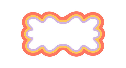 Wall Mural - Groovy wavy retro rectangle frame border with scallop outline. Funky y2k element and graphic edge in orange and purple color, modern background for playful design creative artwork.